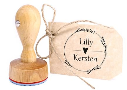 Dekolando Vintage krans, stämpel, personliga barn – med personligt namn – barnstämpel, namnstämpel, motivstämpel, trästämpel Ø 24 mm, stämpelkudde, tillval (vintagekrans)