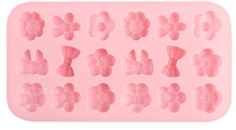 Tabanzhe Food Grade Silicone Moulds,Non-Stick Chocolate Candy Gummy Mould,Lovely and Fun 18 Cavity 3D Flowers Bows Molds for Wax Ice Cube Soap Candy Biscuit Making Cake Decor Baking DIY Tools