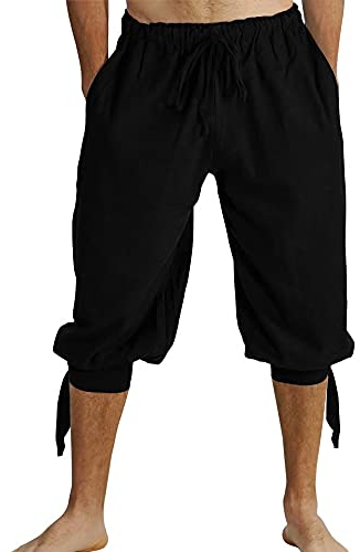 Runcati Kurze Hosen Herren Pluderhose mit Schnürung Wikinger Sommerhose Pirat Mittelalter Kostüm Freizeit Strand Shorts, Schwarz, L