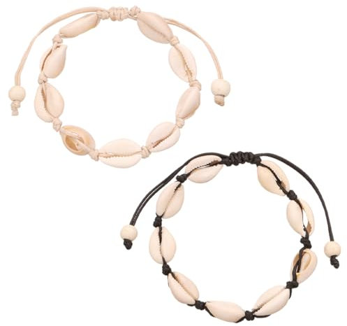 BIRLOZA 2 Stück Muschelkette Muschel Armband Fußkette Natürliche Kaurimuschel für Damen Mädchen