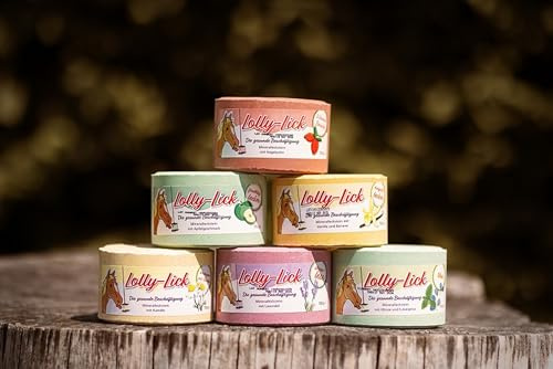 Salt Licks for Horses – Lolly-Lick ALL-IN-ONE 6-Pack with Vitamin Boost – Horse Treats with Chamomile, Mint, Lavender, Apple, Vanilla+Banana – 2 FREE Hanging Ropes – Lick for Box, Paddock, Stable