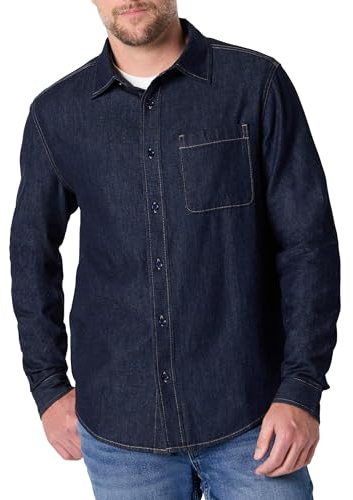 Amazon Essentials Camisa Vaquera Abotonada de Manga Larga de Corte Estándar Hombre, Lavado Enjuagado, L