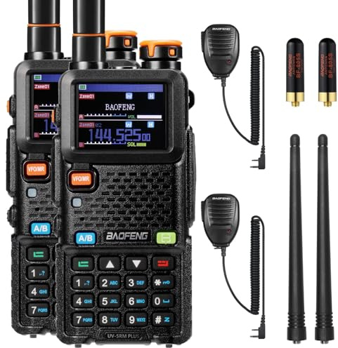 BaoFeng UV-5RM PLUS GPS Walkie Talkie, bärbar långdistansradio i dubbelt band på 10 W med Airband, 2500 mAh-batteri, USB-C-port, 640 kanaler, 10 zoner, mikrofonhögtalare (2 pack)