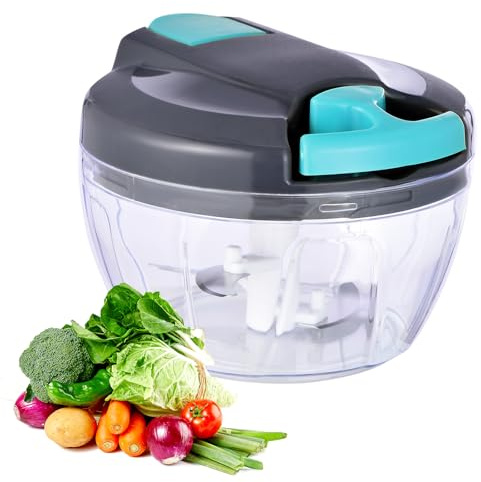 Ziweaye Manual Food Processor Vegetable Chopper, Portable Hand Pull String Garlic Mincer Onion Cutter for Veggies, Ginger, Fruits, Nuts, Herbs, etc., 500ml,（Gray-blue）