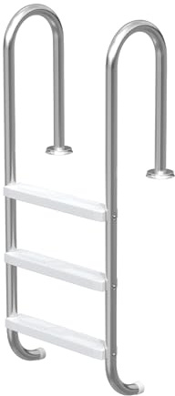 PEILU Escalera para piscina de acero inoxidable con pasamanos, peldaño antideslizante y patas de goma, 4 peldaños, para piscina, escaleras, capacidad de carga 150 kg, con material de montaje para