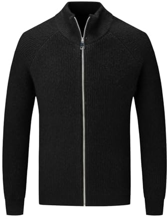 HAOLEI Mens Full Zip Cardigan Sweater Casual Mock Neck Ribbed Knitted Jumpers Regular Fit Long Sleeve Lightweight Winter Cashmere Essentials Pullover Chunky Sweaters Jacket Black