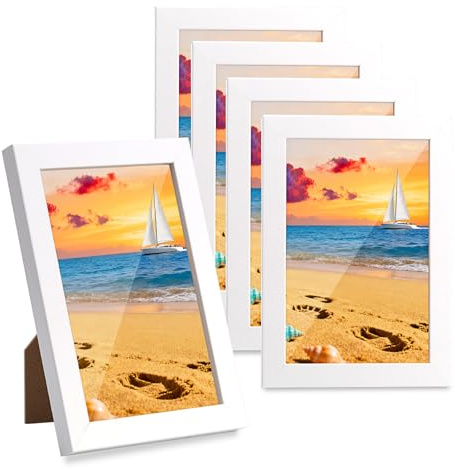 5 Pcs Marcos de Fotos Blancos de Madera 10x15 cm, Marcos de Fotos 10x15cm, Marcos de Foto de Madera MDF Pequeños Vintage para Exhibición en Pared, Mesa, Sala de Estar, Dormitorio, Oficina, Pasillo