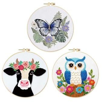 Kexpery Fågelbroderikit 3-pack med broderiring för nybörjare och vuxna