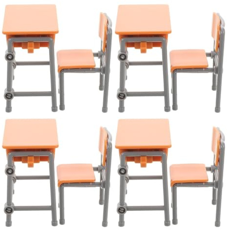Orfofe Set Di 4 Mobili Per Casa Delle Bambole in Miniatura Scrivanie E Sedie Da Scuola in Plastica Accessori Compatti Per Decorazione Aula Scolastica E Collezione