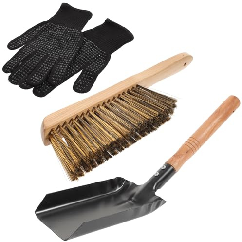 DIYEAH Kit Pulizia per Caminetto Pala per Cenere in Ferro Spazzola e Guanti per Manutenzione e Focolari