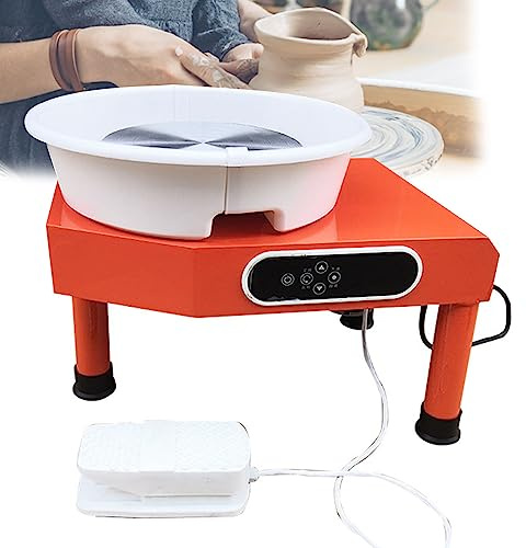 JHNKOJ Electric Pottery Wheel Machine, Clay Modelling Kit with Removable Abs Basin and Pottery Plate, DIY Hand Tools Gifts for Kids to Learn Ceramic Working Clay Crafts,Orange