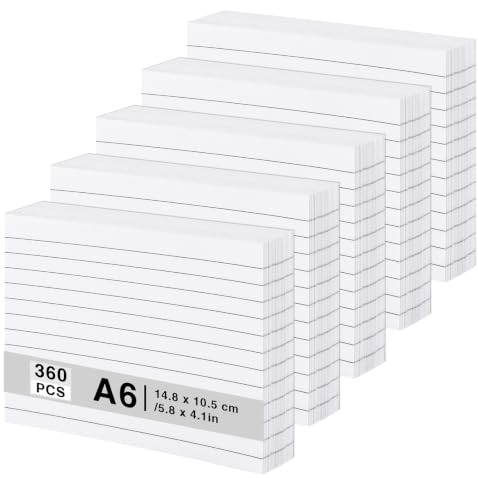 Thboxes 360 Stück Karteikarten A6, 150 g/m² Linierte Karteikarten Weiß Beidseitig Beschreibbar Lernkarten für Vokabel Lernen Schulbedarf Bürobedarf (14,8 x 10,5 cm)