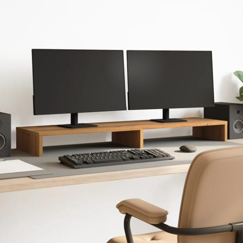 Augerlite Dubbelt monitorstativ Artisan-ek av trämaterial 100 x 27 x 10 cm för två bildskärmar, monitorstativ för kontor, hemmakontor, ergonomisk hylla med lagringsutrymme upp till 25 kg