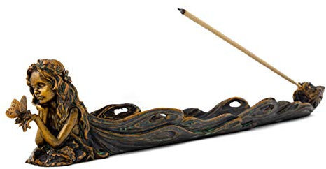Top Collection Cute Fairy Incense Holder - Hand Painted Mythical Creature with Butterfly Figurine- Fits Standard Incense Sticks- 10-Inch Long Collectible Incense Burner