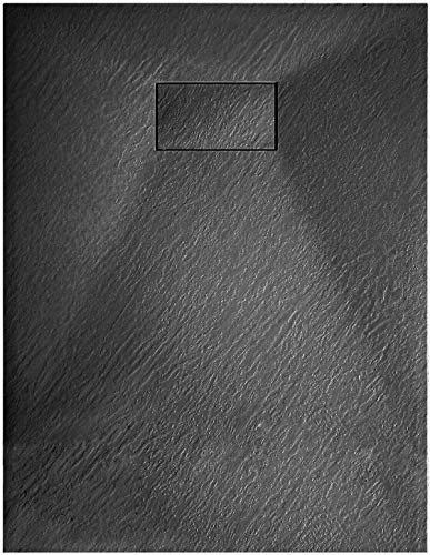 Piatto Doccia Spessore 2.6 Cm In Resina Effetto Pietra Stone Ardesia Filopavimento Antiscivolo Indistruttibile Riducibile Arredo Bagno Con Griglia Di Copertura Colore Nero (70 x 140 cm)