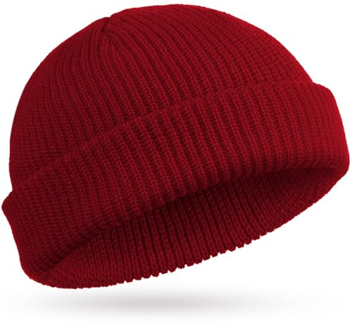SATINIOR Trawler Beanie Watch Hut Rollup Edge Schädeldecke Fisherman Winter Beanie Hut Unisex, Weinrot, M