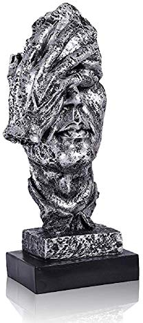 LEPENDOR Abstrakter und kreativer Schreibtisch Dekorationen Die Gesichtsdenker Statue, Handgefertigte Stille Männer Statuen Harz Abstrakte Skulptur Büro Home Decor Figur Geschenk - Kein See, Silber
