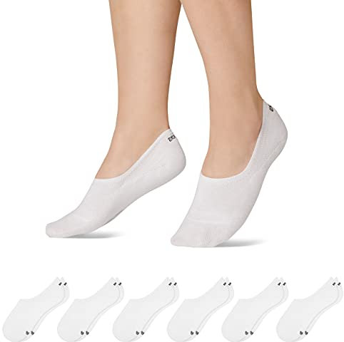 Snocks Füßlinge für Damen und Herren aus Bio-Baumwolle 6 Paar - Rutschfeste und unsichtbare Sneakersocken - Kurze Socken Gr. 43-46 - Farbe Weiß