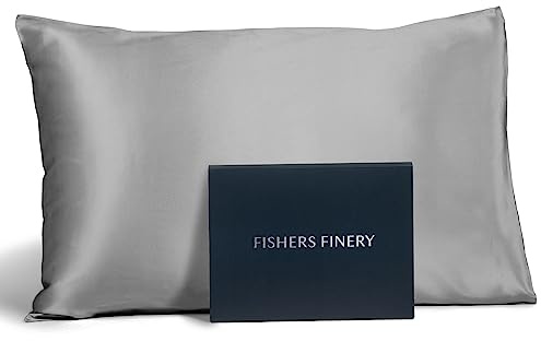 Fishers Finery 19mm 100% Pure Mulberry Silk Pillowcase, Quality Tested (Silver, S)