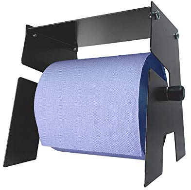 MegaMaxx Blue Roll and Paper Holder with Storage Shelf and Desktop Tabletop - Industrial Free Standing Tissue Paper Towel Holder Wall-Mountable Dispenser (Made in UK, Black)