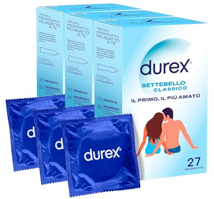 Durex Settebello Classico Preservativi | 3 Confezioni da 27 Pz Ognuna | 81 Profilattici