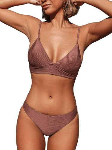 CUPSHE, Bikini da donna, a costine, a triangolo, due pezzi, L