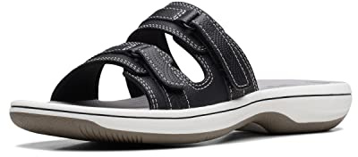 Clarks Cloudsteppers Women's Breeze Piper Slide Sandal, Black Synthetic, 11 Medium US