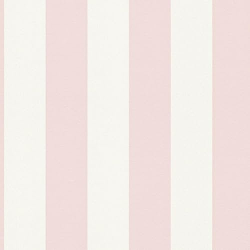 Carta da parati a righe Profhome 381013-GU Carta da parati TNT leggermente strutturata a righe opaca rosa bianco 5,33 m2
