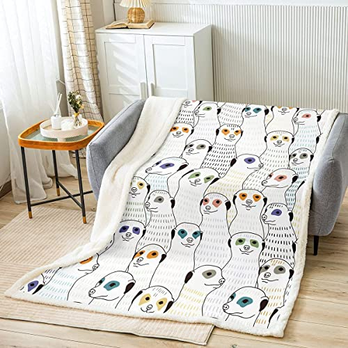 Loussiesd Erdmännchen Wohndecke 150x200cm Kinder Jungen Karikatur Wild Tier Kuscheldecke Mädchen Niedlich Südliches Afrika Mungo Flanell Fleecedecke Bett Sofa Dekor Kollektion Flauschige Decke