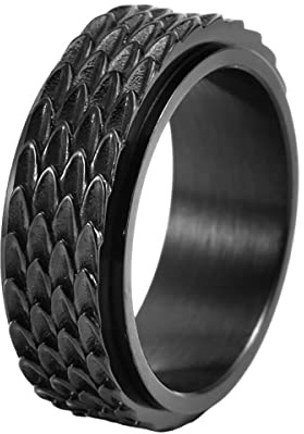 Nanafast Dragon Scale Anxiety Ring for Men Cool Stainless Steel Snake Dragon Scales Spinner Rings Fidget Ring Mens Ring Gift-Black-8
