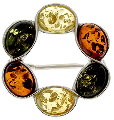 Klassische Brosche aus 925er Sterlingsilber und echtem baltischen Bernstein, 4174X, Sterling-Silber, Bernstein