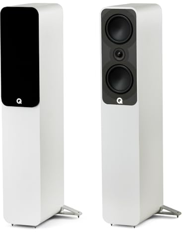 Q ACOUSTICS 5040 Floorstanding Speaker Pair Satin White - 5 Mid/Bass Drivers, 1 Tweeter - TV Speakers for Surround Sound System - Vinyl Record Player Speakers Hifi, Gaming PC Speakers