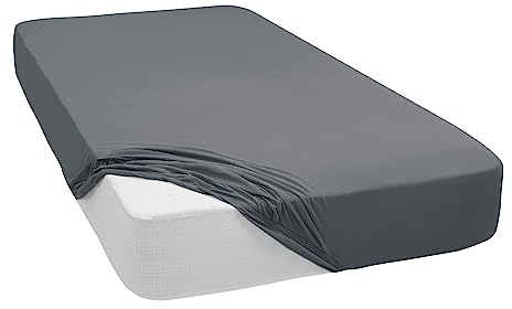 Mixibaby Spannbettlaken Jersey Spannbetttuch 100% Baumwolle Bettlaken Spannbettuch Laken 28 Farben, Größe:200 x 200 cm, Farbe:Dunkelgrau