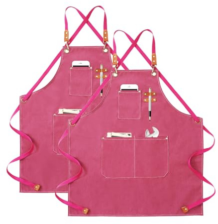 Kök förkläde Canvas (2 st), Arbetsförkläde med 3 Fickor Justerbar Strap Grill Förkläde Professionell Vattentät Män Kvinnor För Frisör, Kök, Trädgårdsmästare