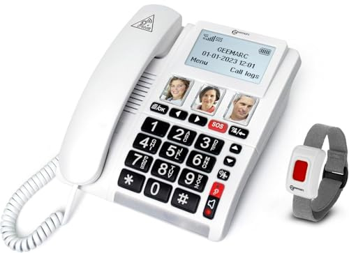 Geemarc CL9000 - SIM Card Desktop Home Phone Corded- Emergency Response Telephone with Amplified Receiving Volume and Photo Memories - UK Version