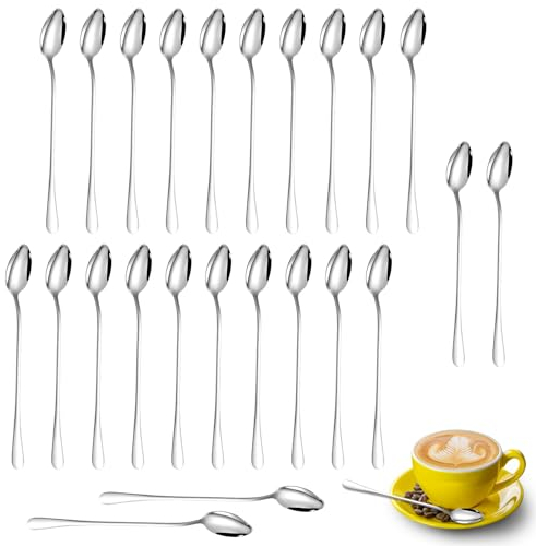 BRISKORE Set di cucchiai per latte macchiato, 24 pezzi, 19,7 cm, cucchiai lunghi in acciaio inox, cucchiaino da caffè, cucchiaino da espresso, cucchiaio da dessert per caffè freddo, tè freddo, frappè,