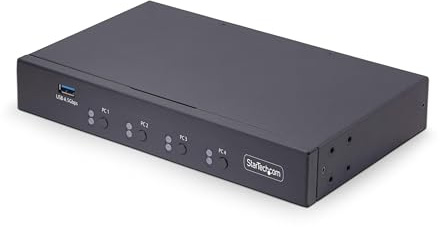 StarTech.com 4-Port KM Switch with Mouse Switching, USB 3.0 Switcher, Keyboard/Mouse Sharing, 3.5mm/USB Audio, TAA Compliant