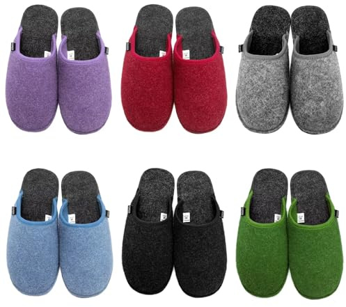 GURGER Gästehausschuhe Set Unisex Waschbar Antirutsch Hochwertige Filz Gästepantoffeln Filzpantoffeln, 6er Set Bunt