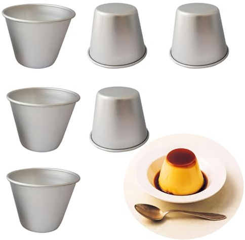 QJFCare 6 Pcs Popover Pan, Aluminium Pudding Tin Cup Baking Maker, Individual Muffin Chocolate Molten Brownie Tumbler Raspberry Souffle Cupcake Pudding Mould - Round Shape 3.2x 2.9