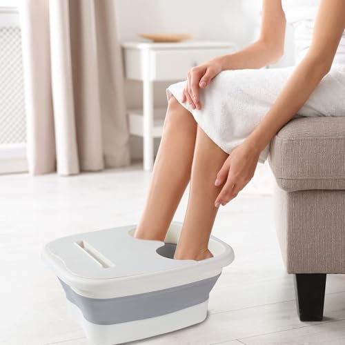 Foot Spa Bath Bowl Foldable, Foot Soaking Bath Basin with Massage, Foldable Feet Spa Bathtub, Spas Massage Bucket for Stress Reliefs, Silion Footbath with Lid