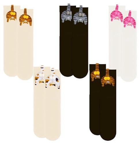 5 pares de calcetines de gato con huevos, calcetines duraderos para gatos, divertidos calcetines para gatos con motivos de gatos, novedad de animales, calcetines regalo para niñas, mujeres, mujeres
