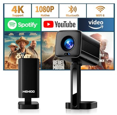 4K Mini Projector 2026 Upgraded Support Native 1080P FHD, Smart Projector [Built-in Apps] with WiFi and Bluetooth, Real-Time Auto Focus & Keystone Correction Supports TV Stick/iPad/Laptop/HDMI - Black