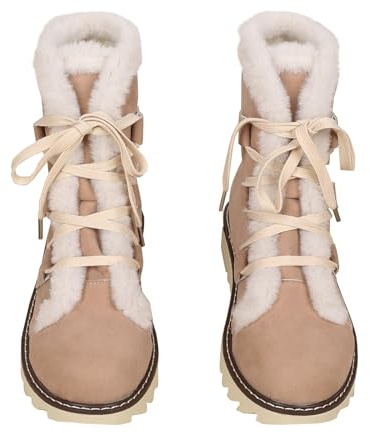 HOOUDO Botas de Campo,Botas Equitacion Mujer Cómoda Elegantes Planas Calentar Piel Forro Cordones Botines Western Botines Trekking Trekking Zapatos con Plataforma Casual o de Fiesta