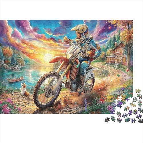 Puzzle 1000 Piezas Motocross al Atardecer, Cartón Reciclado, Piloto Motocross - Diversión Educativa, Decoración Pared, Regalo Recién Casados 52x38cm