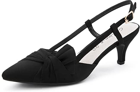 Greatonu Women's Pointed Toe Slingback Dress Court Shoes, Black Bowtie - 6 UK