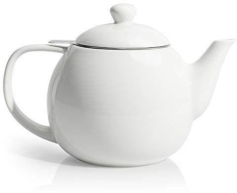 Sweese Teapots for Tea, 27 oz Porcelain Tea pot with Removable Stainless Steel Infuser, Tea Pots for Loose Tea - White