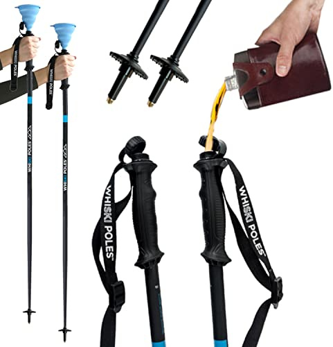 WhiSki Poles Original Best Gift for Skiers - SKI Pole FLASKS Holding 16 oz + Free Collapsible Funnel + Stickers