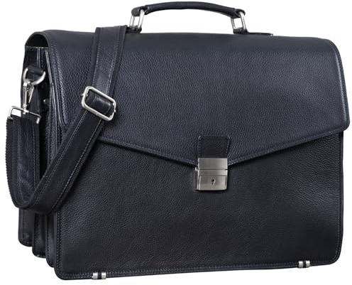 STILORD Morpheus Aktentasche Leder Groß Herren XXL Businesstasche riesige Lehrertasche mit Laptopfach Dokumententasche mit Schloss Umhängetasche Echtleder Farbe:schwarz