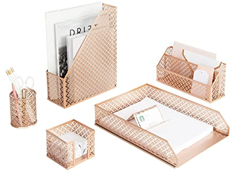 Blu Monaco 6-teiliges Roségold-Schreibtisch-Organizer-Set - Schreibtisch-Sets - Büro-Set - Roségold-Schreibtisch-Zubehör - Schreibtischtop-Organisation