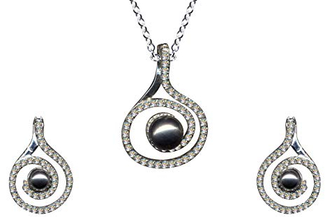 SCHMUCKSET mit Perlen im Jugendstil/Anhänger + Kette + Ohrringe/Echt Silber 925 mit Zirkonia/Steinfarbe: transparent weiss/Online Schmuck Shop kaufen / 55018